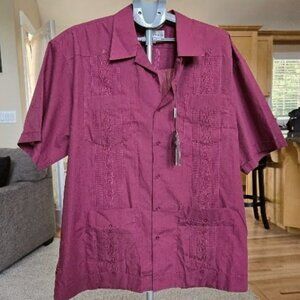 NWT Gentlemens Collection sz 2X Mens Guayabera embroidered button down shirt